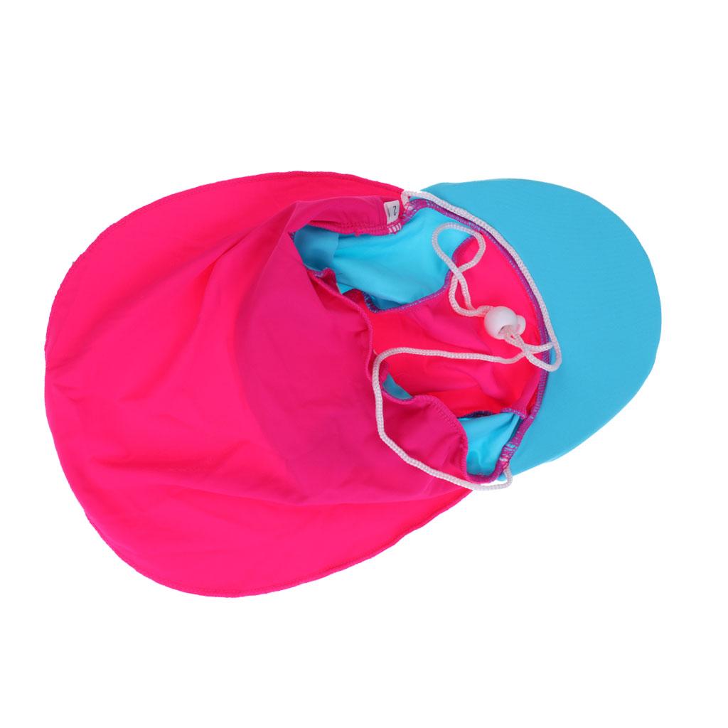 Kids UPF 50+ Sun Protection Beach Hat Neck Flap 2# Rose Red & Sky Blue