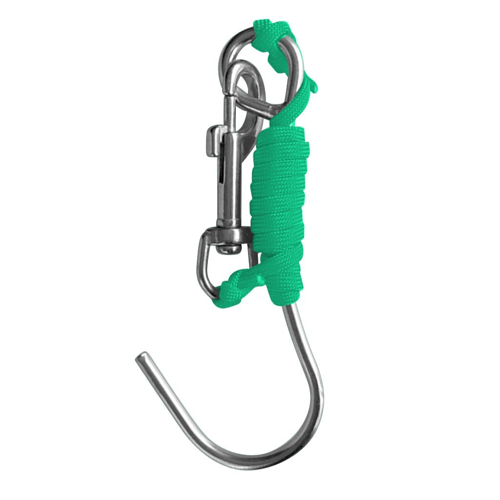 Scuba Diving Reef Drift Hook with 47" Line & Stainless Steel Clip Green