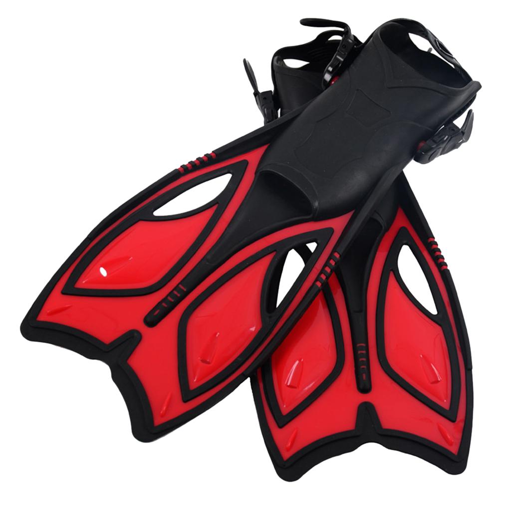 Adjustable Adults Flippers Swimming Snorkeling Diving Training Fins Red M