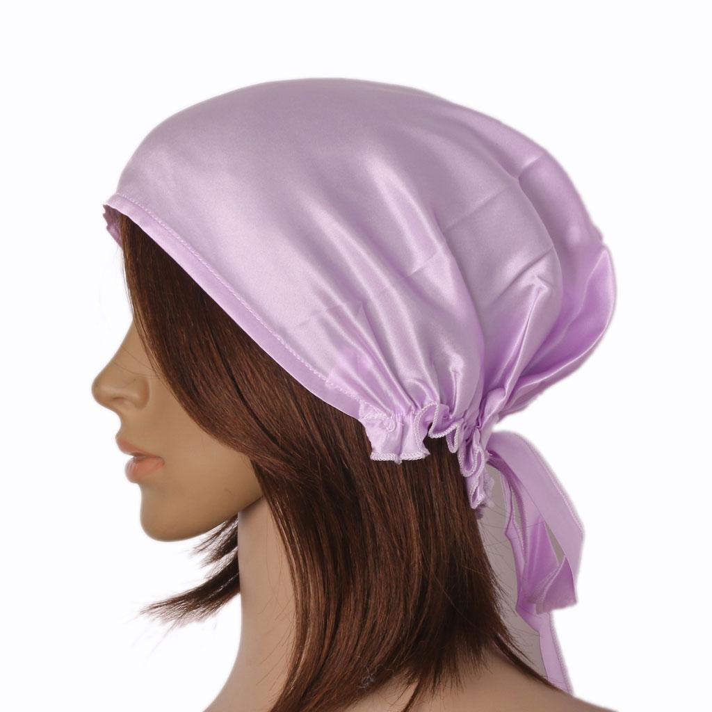 100% Silk Sleeping Cap Night Sleep Hat Bonnet Purple