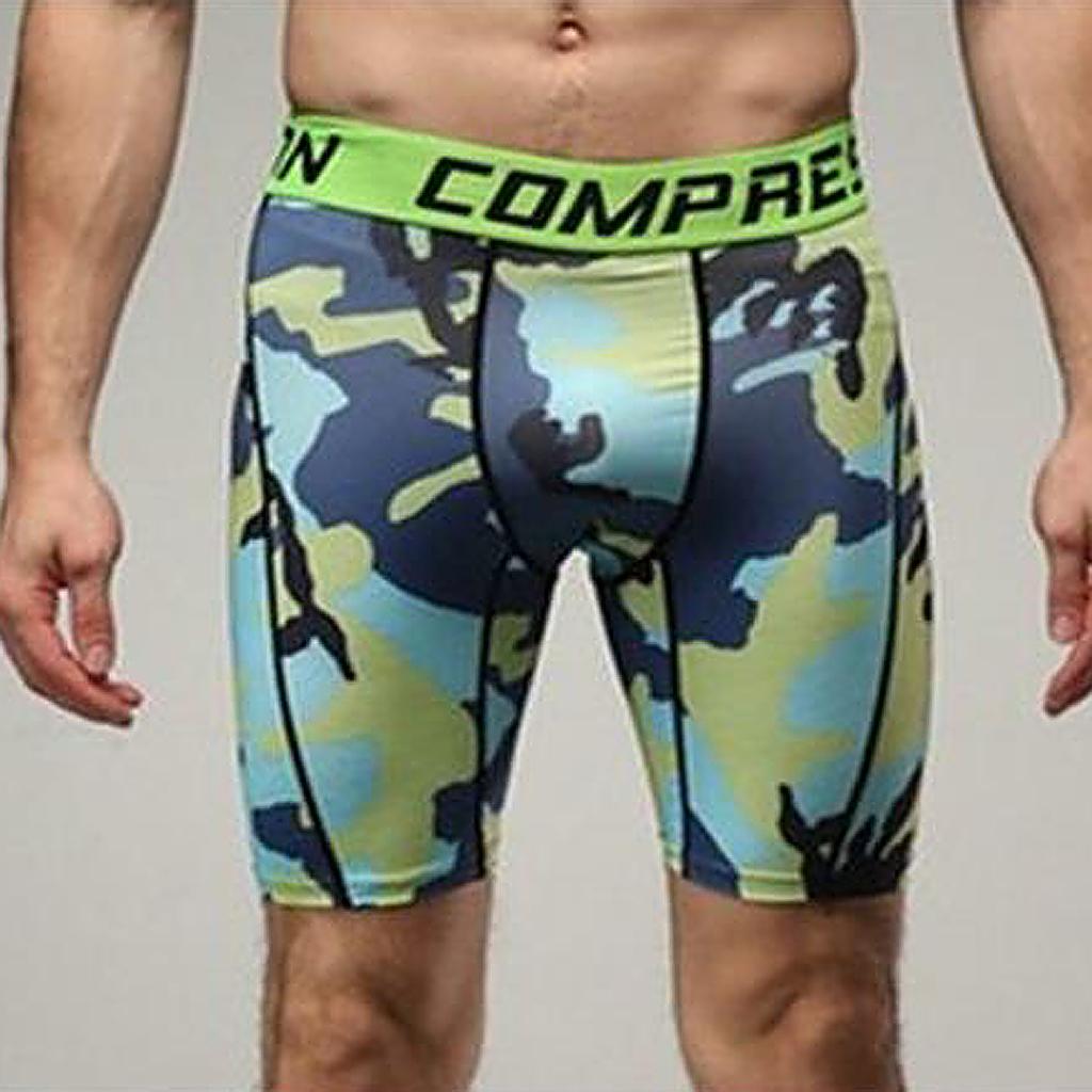 Mens High Elastic Printed Compression Shorts Fitness Sports Tights 4 XXL