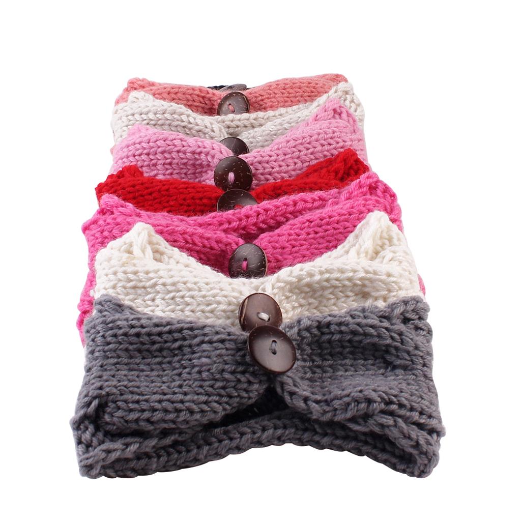 Baby Girls Toddler Crochet Knit Button Headband Hair Band Accessories Rose