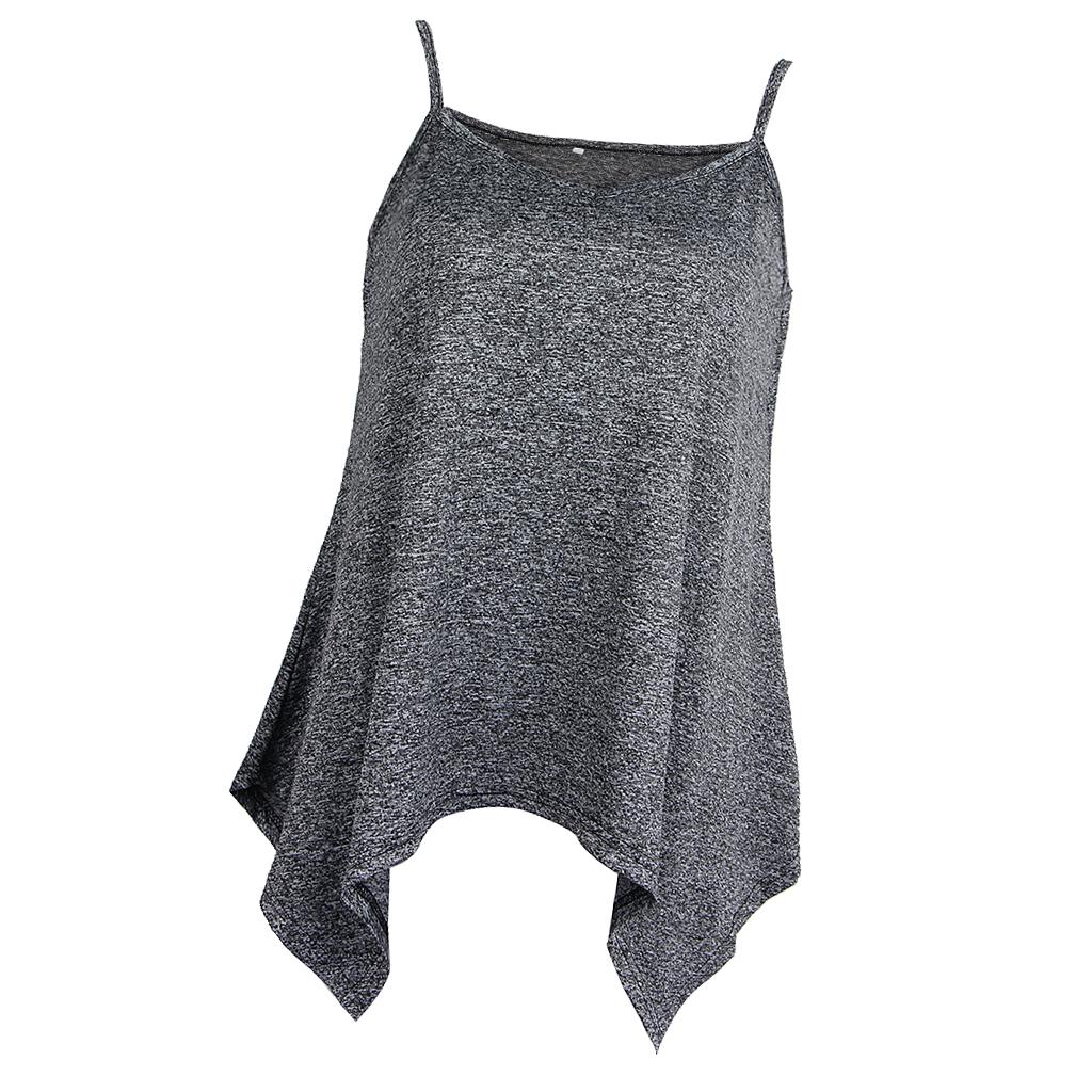 Women Sexy Spaghetti Strap Tank Tops V Neck Pleated Camisole Gray XL	