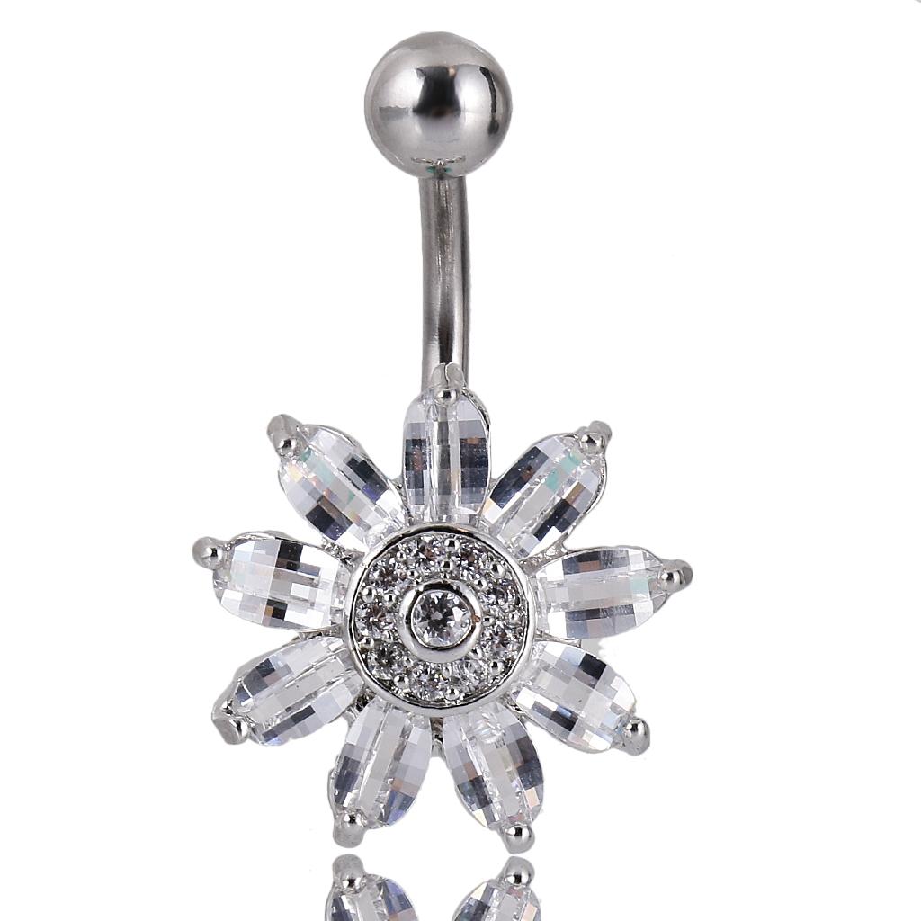 Crystal Flower Belly Button Dangle Navel Ring Barbell Body Piercing Jewelry 