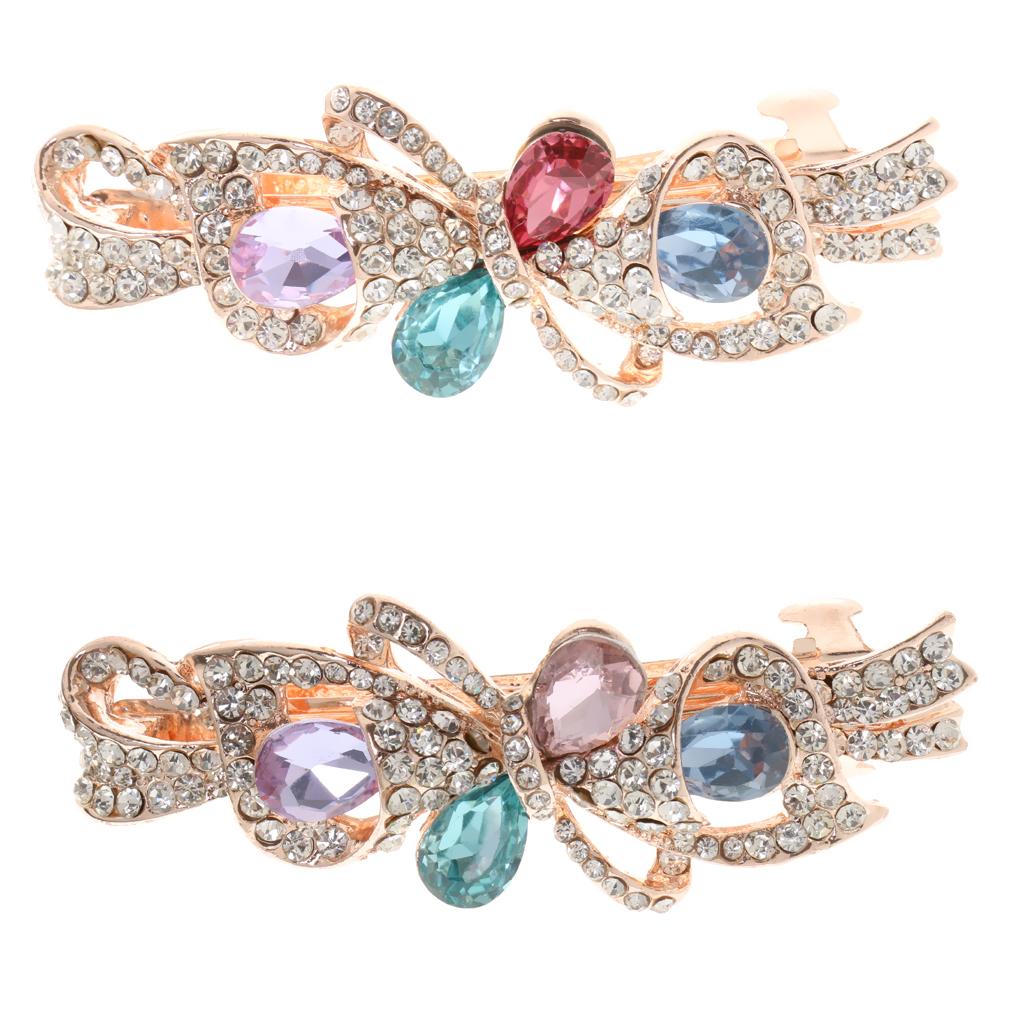 Wedding Fashion Crystal Rhinestone Spring Hair Clip Bowknot Barrette Hairpin Multi