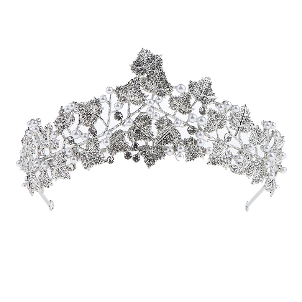Elegant Leaf Rhinestone Wedding Party Crown Tiaras Prom Pageant Headwear
