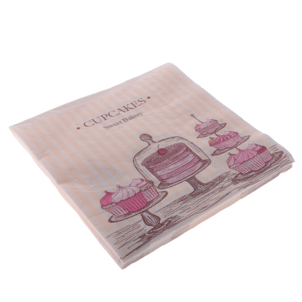 20/bag Disposable Napkin Serviettes Cupcake Prints Bakery Birthday Tableware