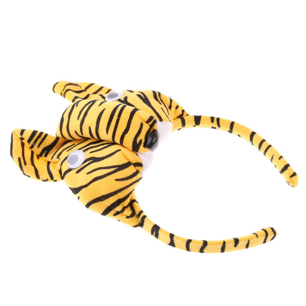 Horse Cow Tiger Animal Headband Tail Bow Costume Set Party Kids Fancy Dress Kit