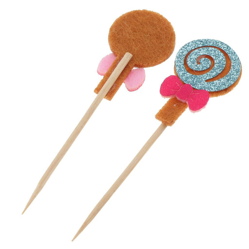 10 Pieces Lollipop Felt Cake Topper Birthday Party Cupcake Picks Sky Blue