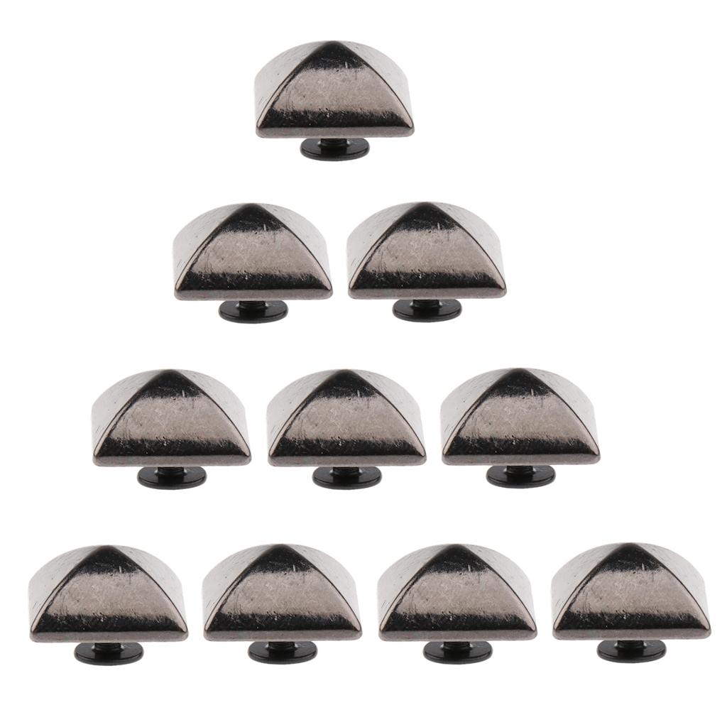 10 Sets Metal Suqare Pyramid Studs Rivet Spike Spots Leathercraft Grey Black
