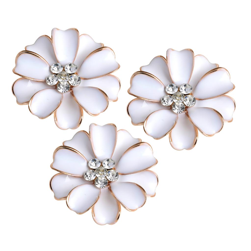10pcs Metal Flower Rhinestone Buttons Flatback Embellishment Decor White