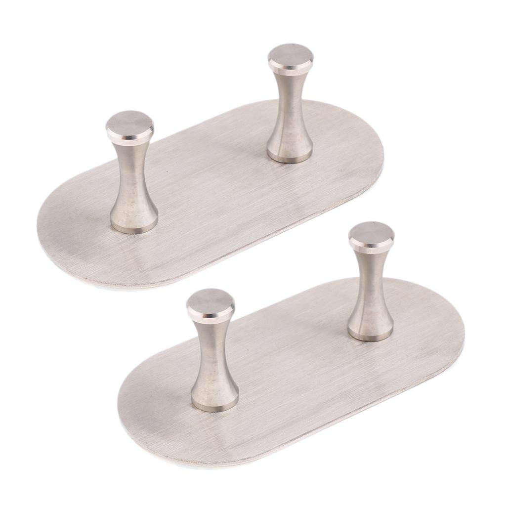 Stainless Steel Wall Double Hook Adhesive Door Hanger Bathroom Kitchen Oval