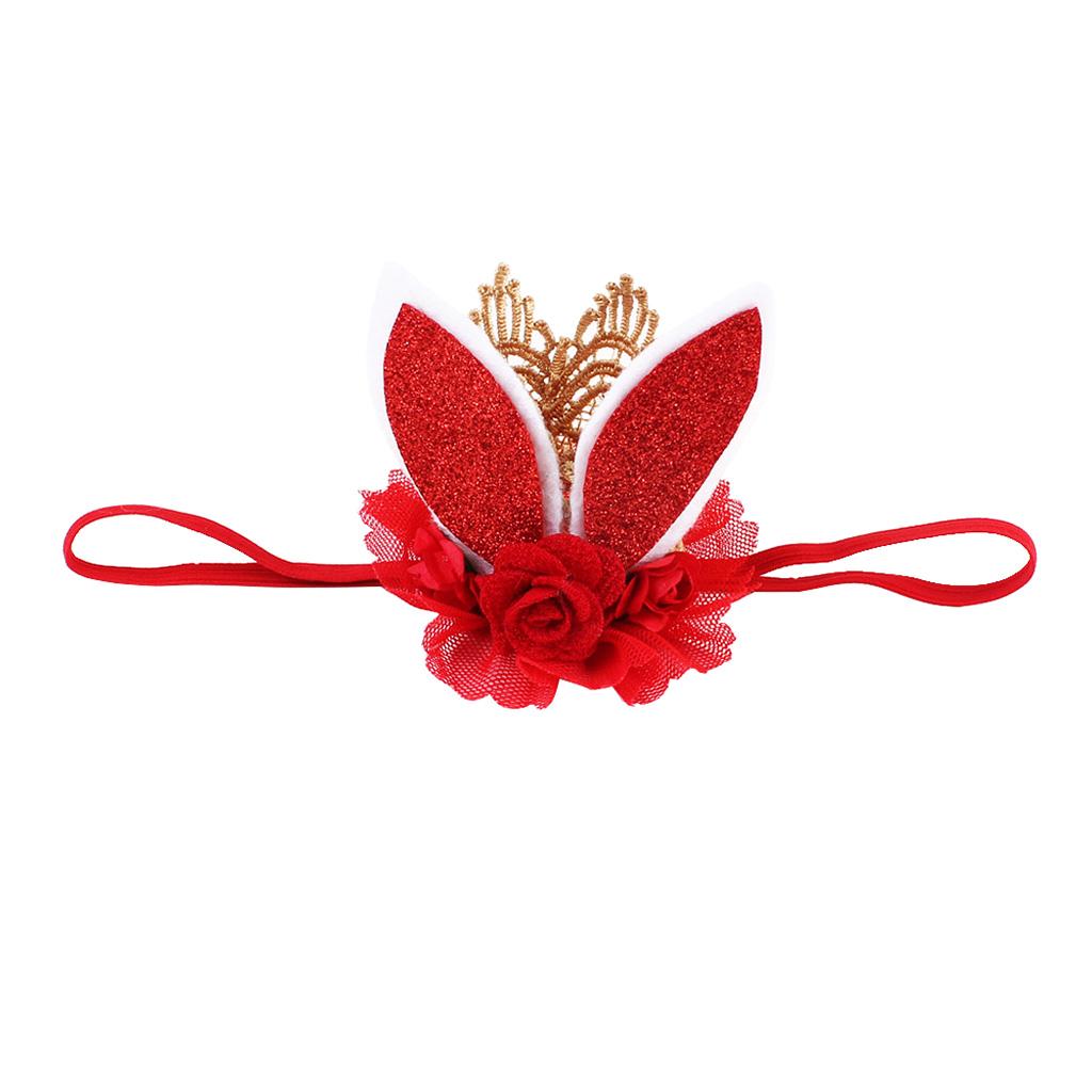 Lace Crown Rabbit Ears Headbands for Baby Toddler Girls Red