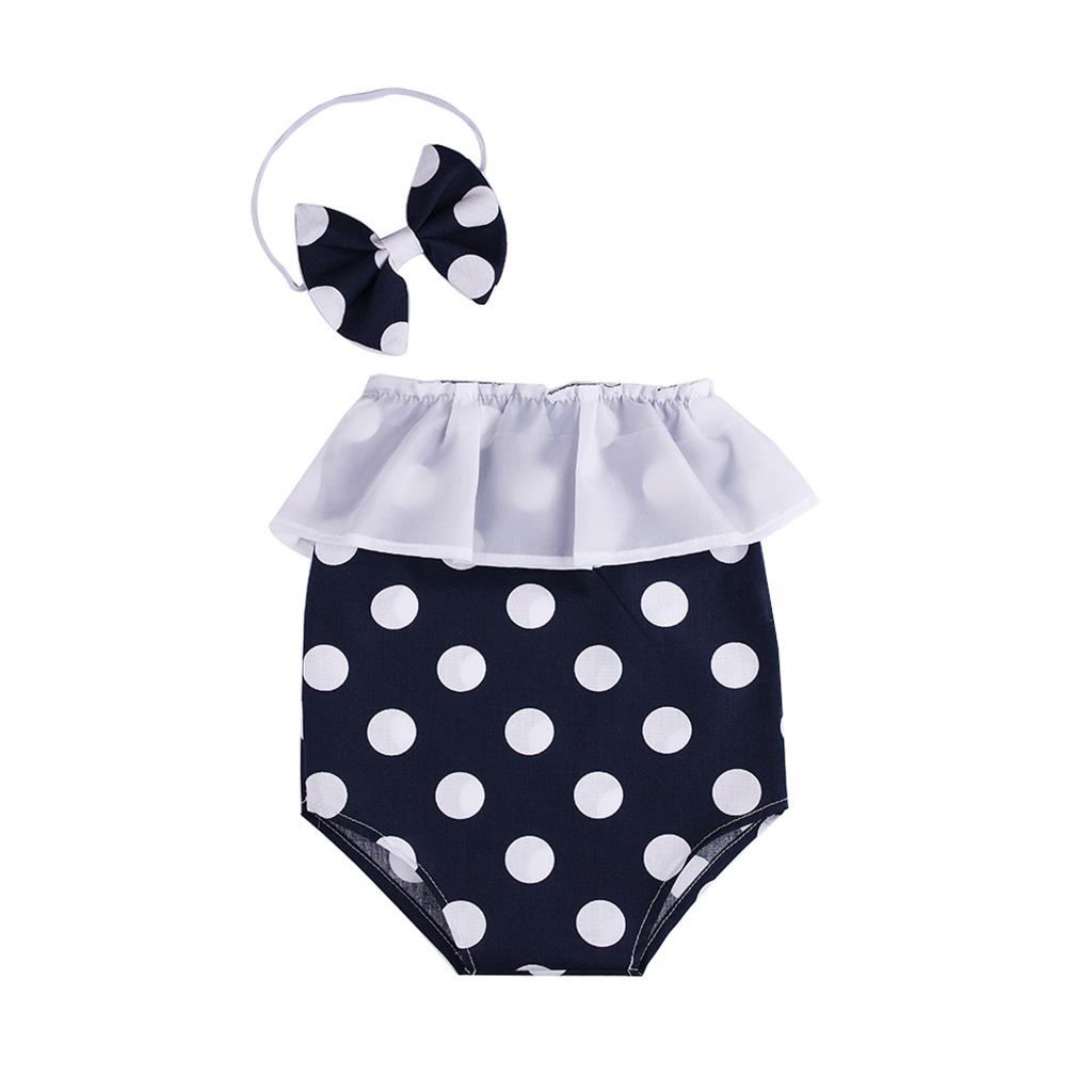 Baby Dot Romper+Headband+Pearl 3pcs/set Newborn Photography Props Blue