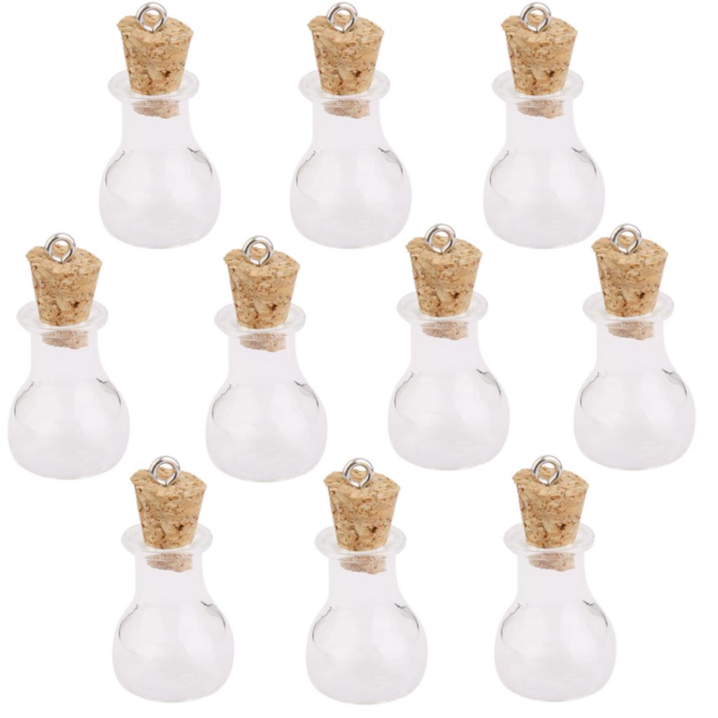  10pcs Glass Cork Bottle Jars Vials Wish Bottles DIY Pendant Flat Bulb