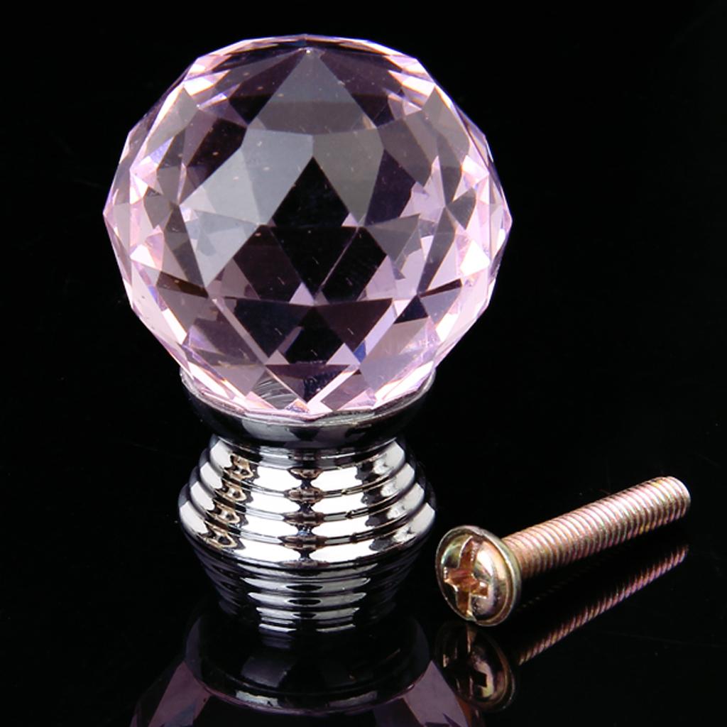 1Pcs Crystal Drawer Pull Knob Cabinet Door Handle Pink