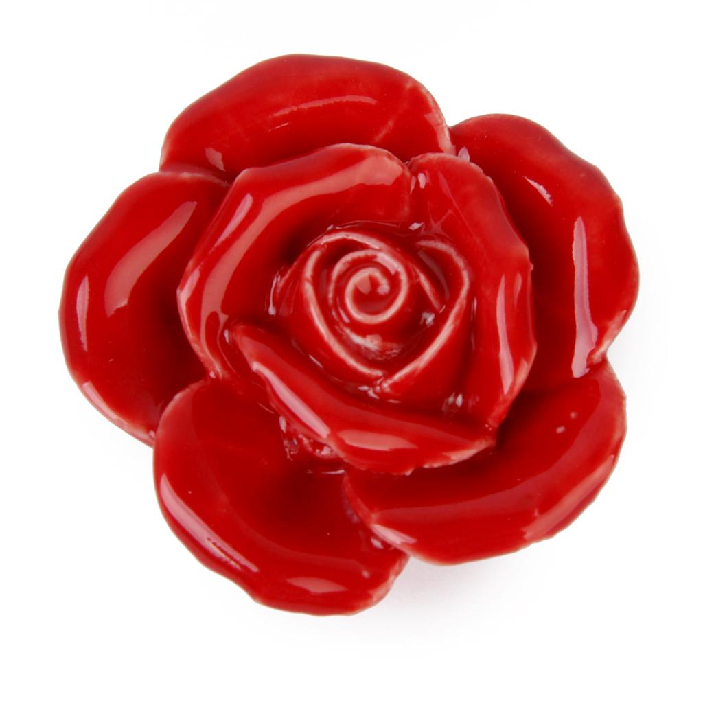 Red Rose Flower Ceramic Kitchen Cabinet Cupboard Handles Pull Knob