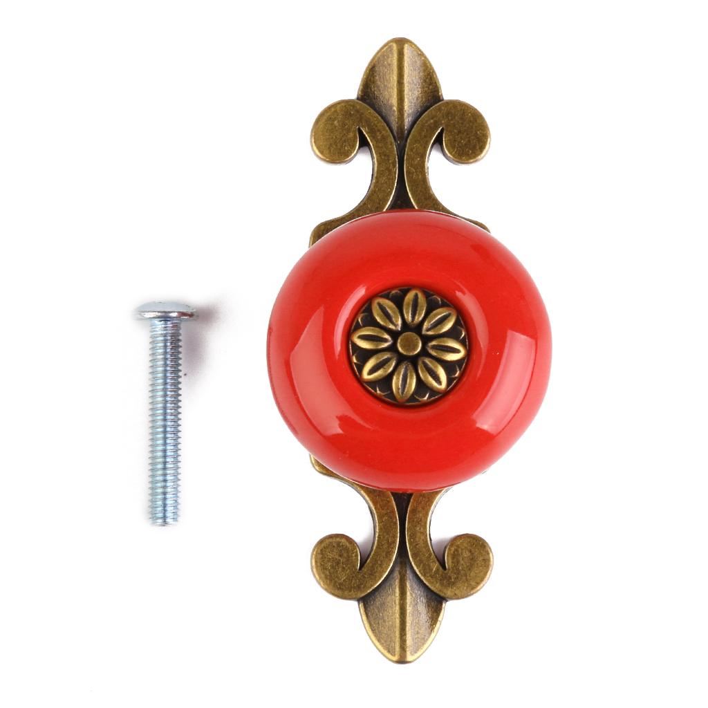 Ceramic Drawer Door Cabinet Pull Handle Knob Round Handles 1pcs Red