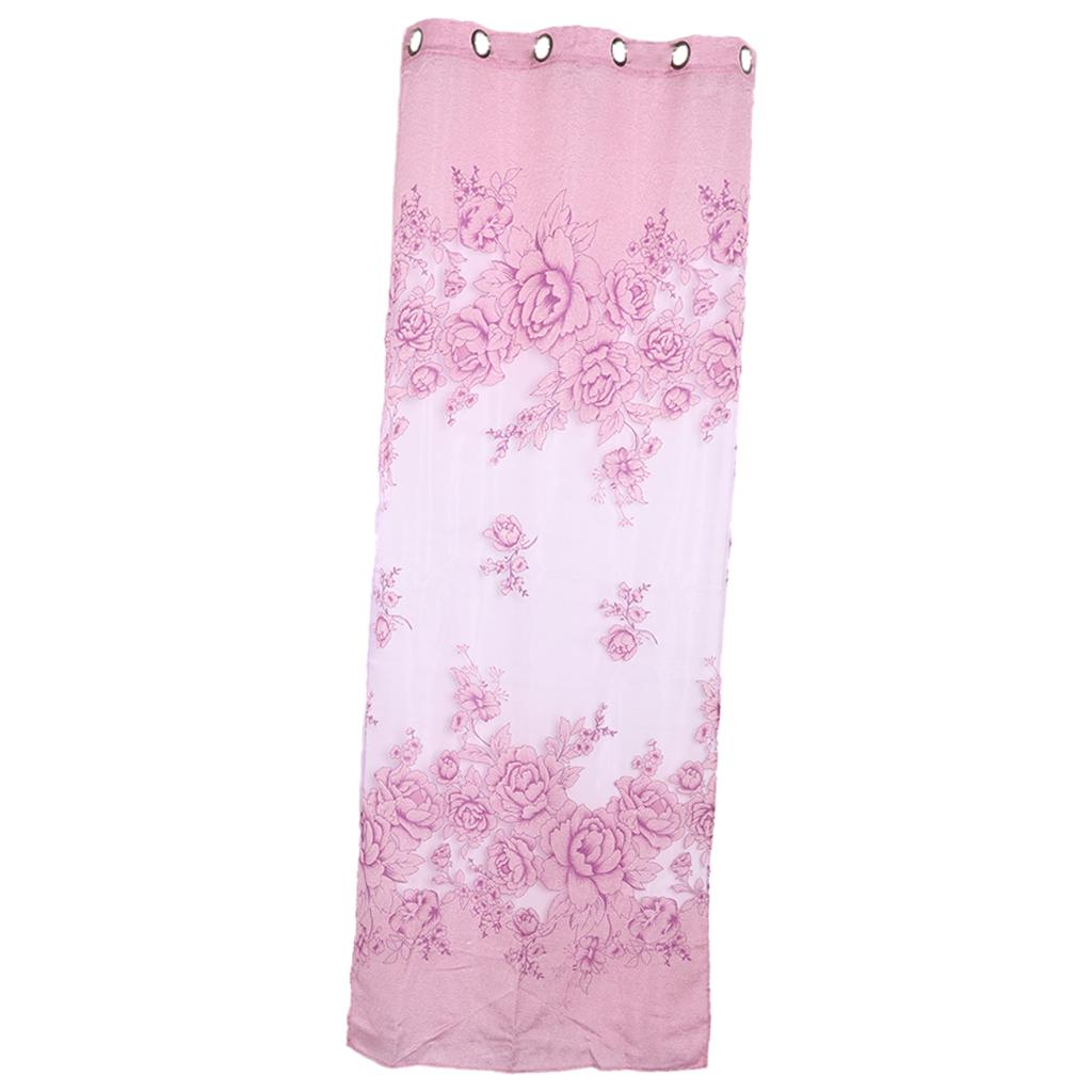 Peony Floral Printed Sheer Window Curtain with Grommet Top 100x250cm Purple