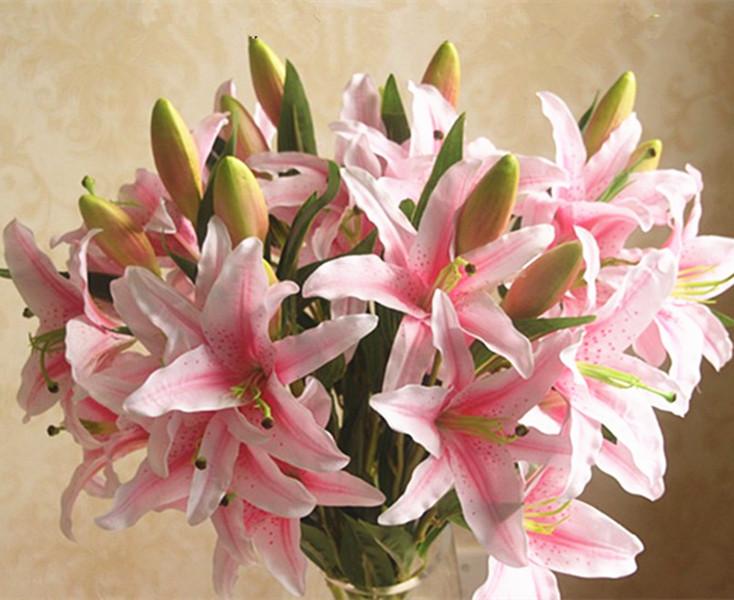 Simulation 6-Head Flowers Lily Artificial Plant Wedding Decor Light Pink