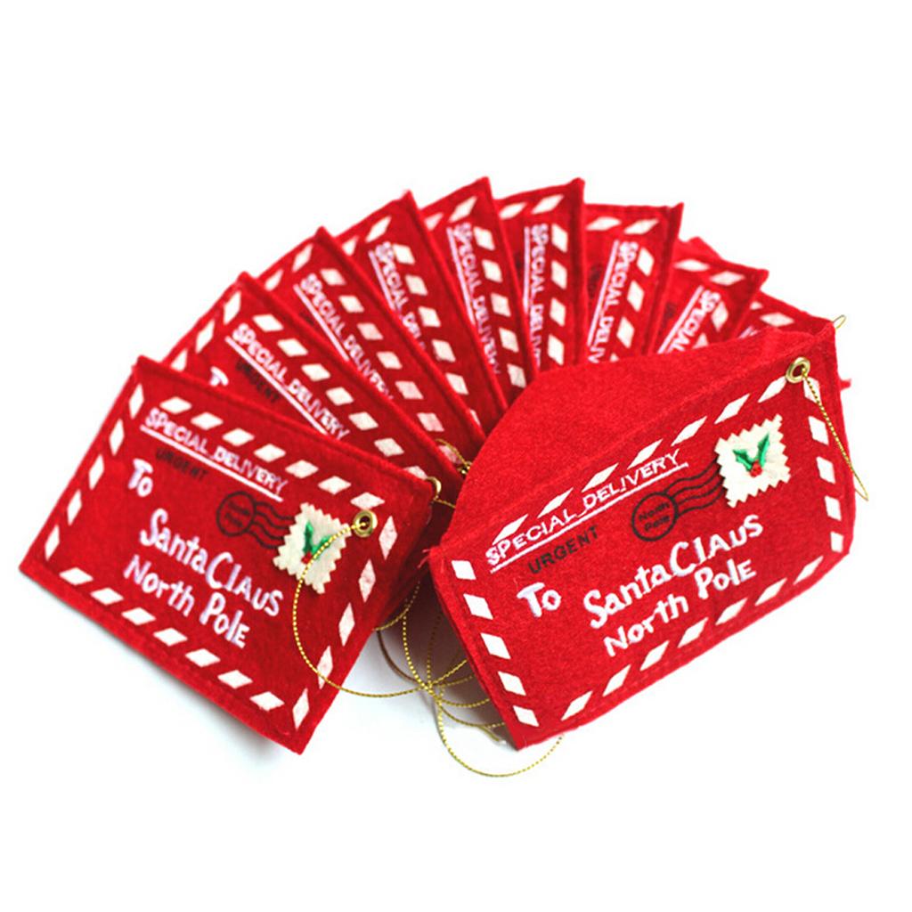 Letter to Santa Claus Red Felt Envelope Embroidery Christmas Ornament 10pcs