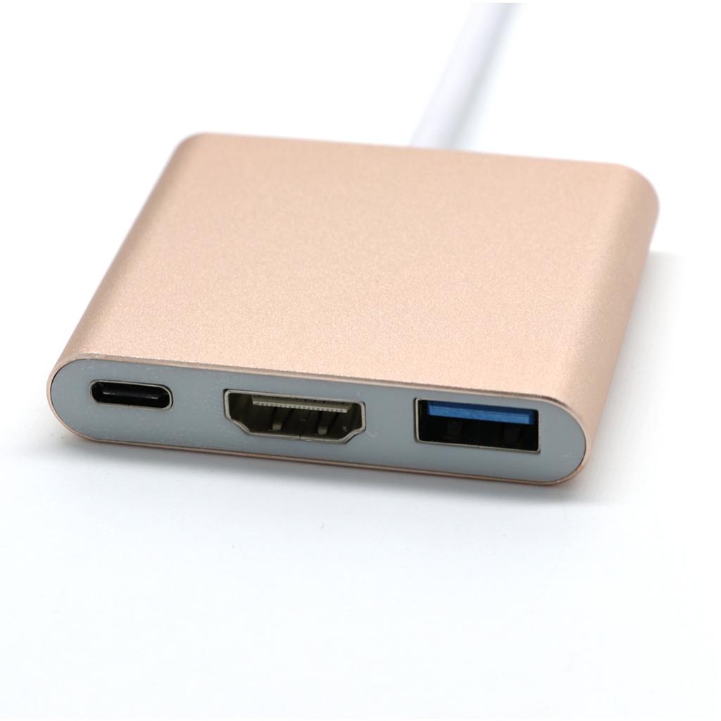 Type C USB 3.1 to USB-C 4K HDMI USB3.0 Adapter 3 in 1 Hub for Macbook Gold