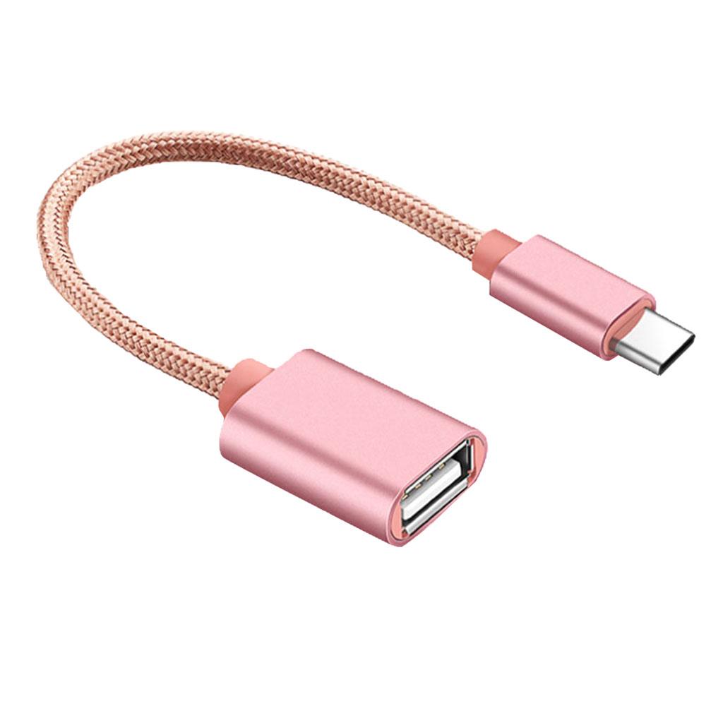Braided Type-C Male to USB Female Adapter OTG Data Sync Cable Cord Rose Red