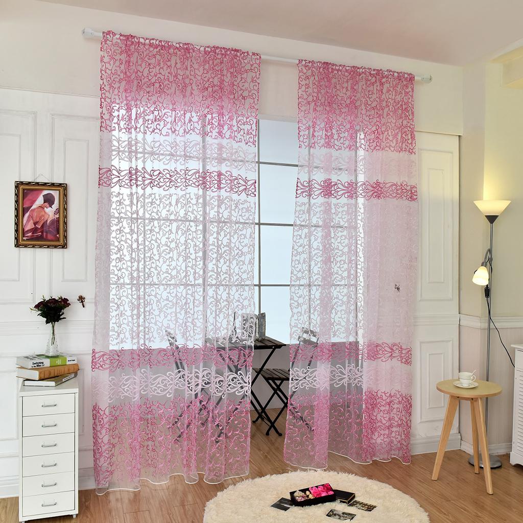 Glass Yarn Window Curtain Drape Panel Sheer Scarf Valance Home Decor Pink