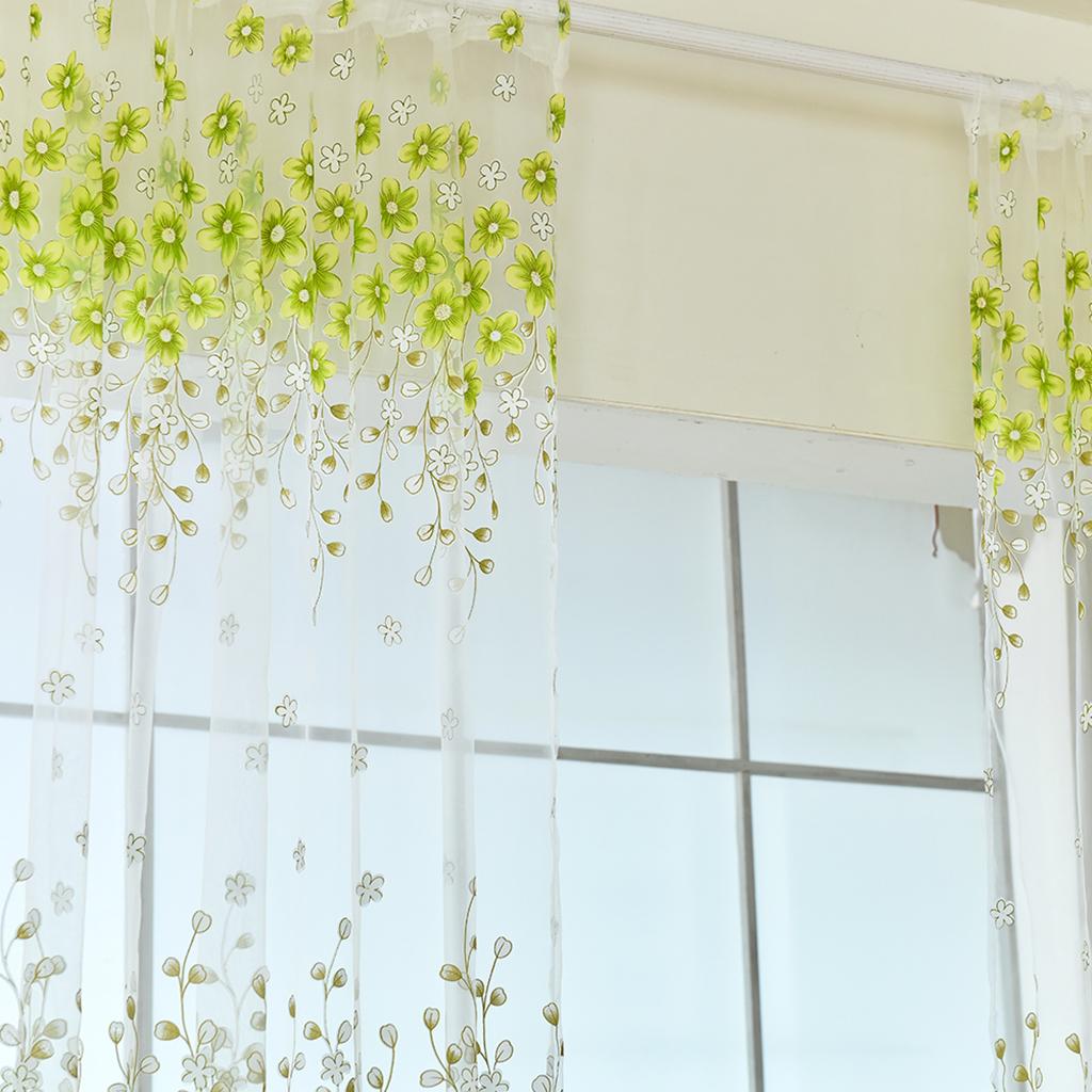 Window Flower Yarn Curtain Drape Panel Sheer Scarf Valance Home Decor Green