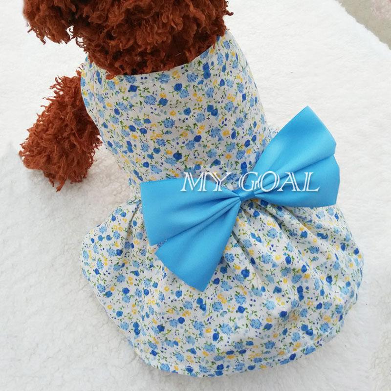 Pet Dog Dress Skirt Cat Bow Princess Clothes Apparel Female Costume Blue XL