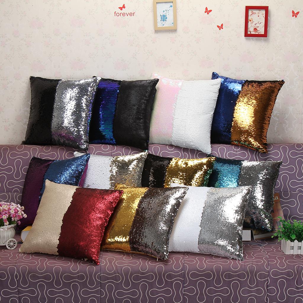 Reversible Suede Sequin Sofa Waist Cushion Cover Bed Pillow Case Slip Red