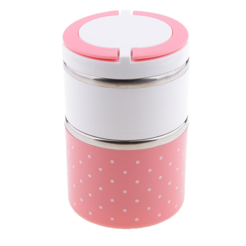 2-Layer Stainless Steel Thermal Insulated Lunch Box Food Container Pink