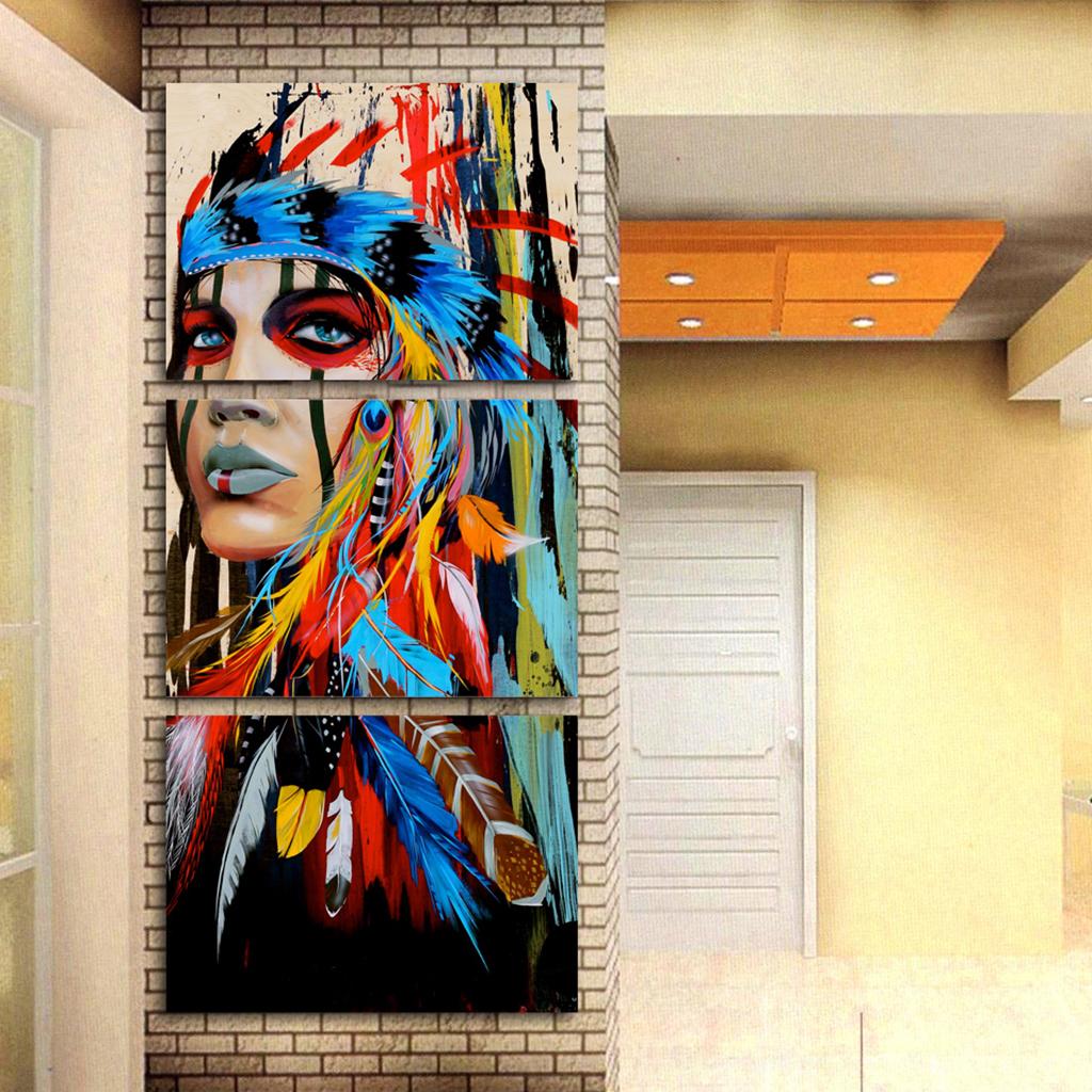 3Pcs DIY Canvas Modern Deco Wall Painting Indian Woman No Framed 40x60cm M