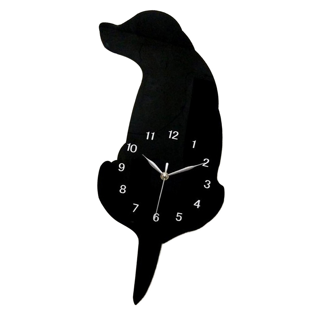 3D Tail Wagging Cat Dog Wall Clock Silence Clock Bedroom Home Decoration Black Dog 01