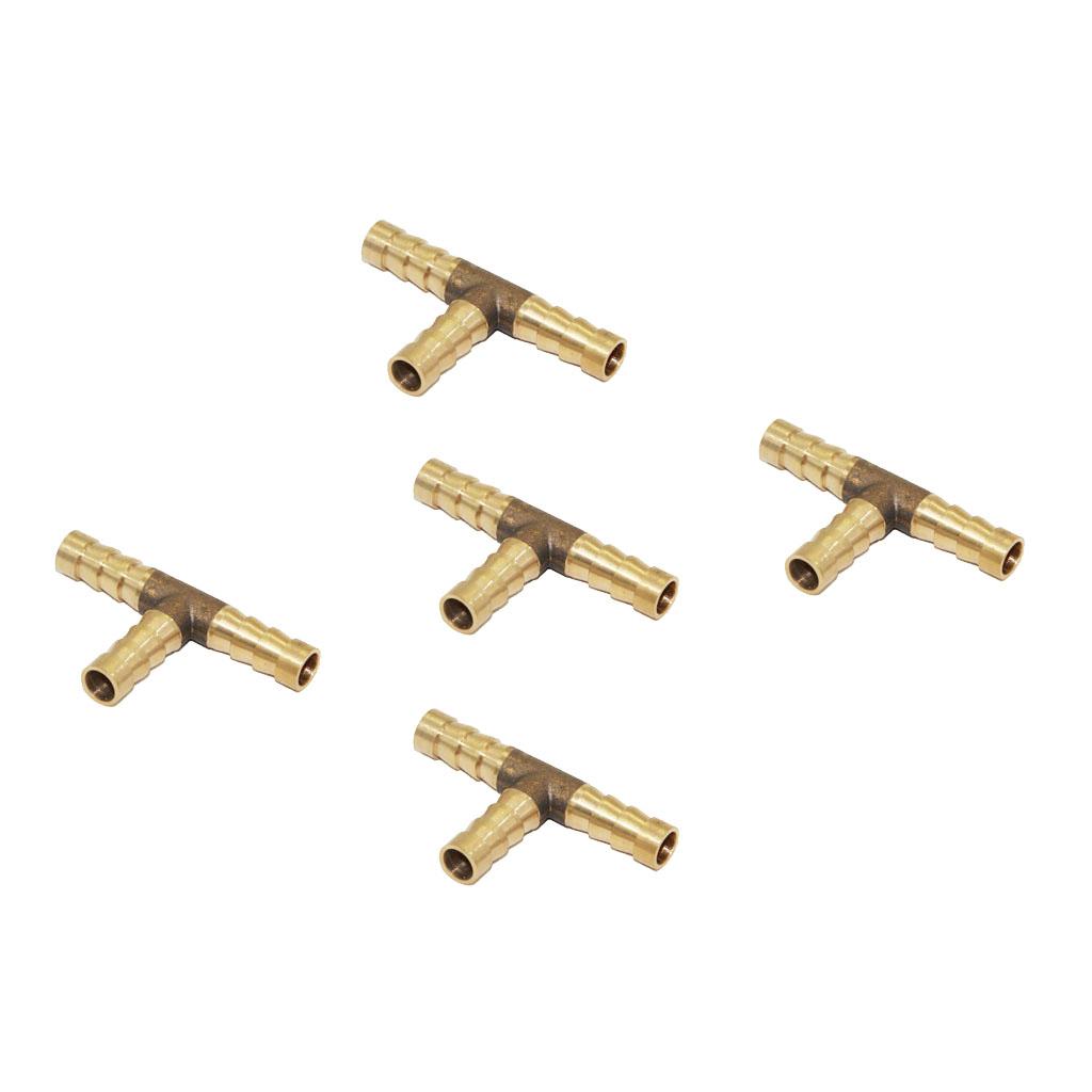 5pcs Brass T Type Joiner Fuel Hose Joiner Tee Connector Air Water Gas 8mm