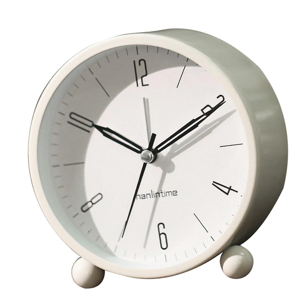 European Round Battery Alarm Clock Desktop Table Bedside Clocks Decor White