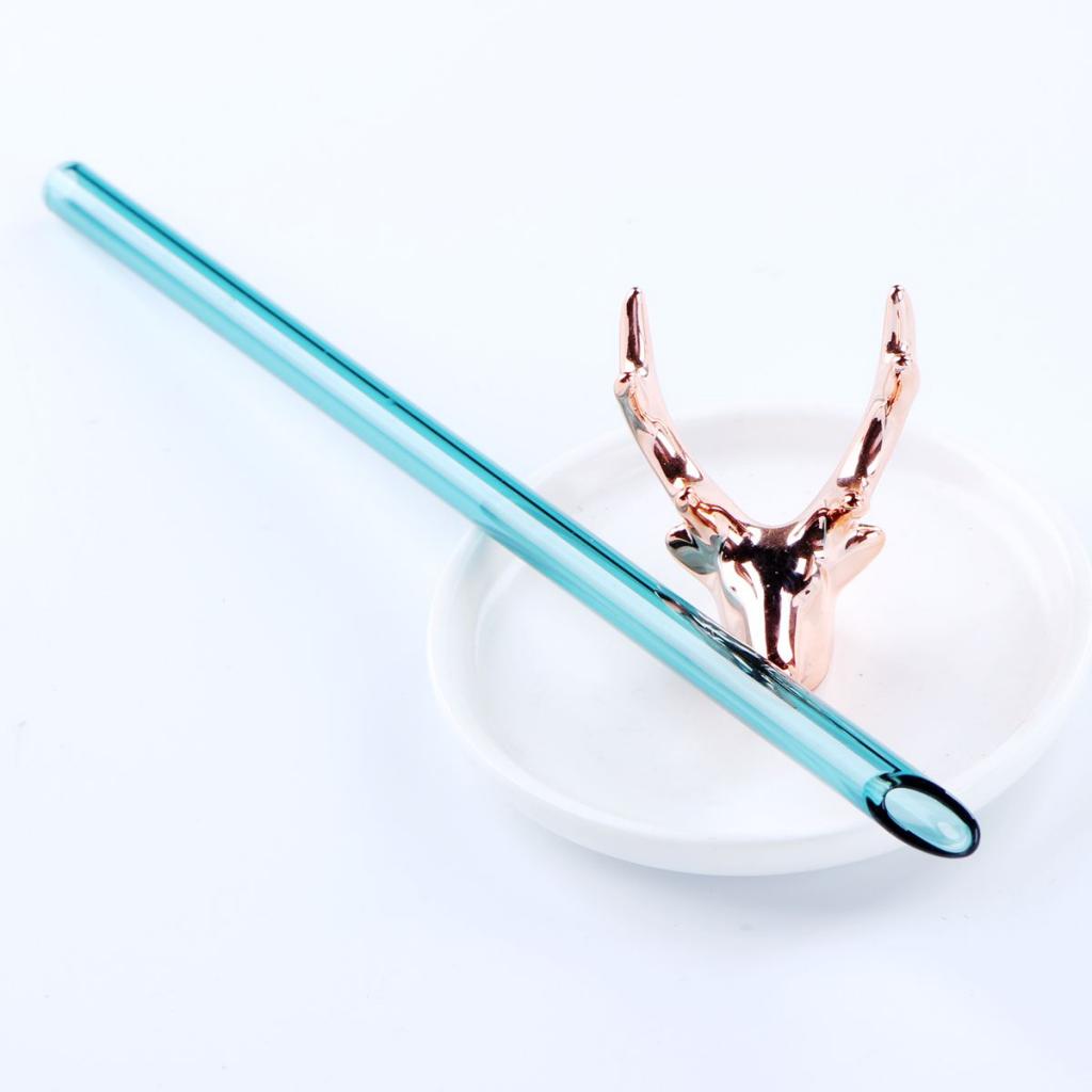 Reusable Straight Glass Tube Drinking Straw with Cleaning Brush  Lake Green
