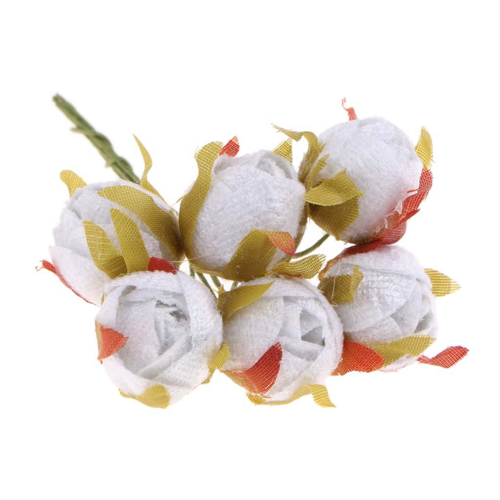 60pcs Artificial Camellia Flowers Branch Wedding Bouquets Decor White