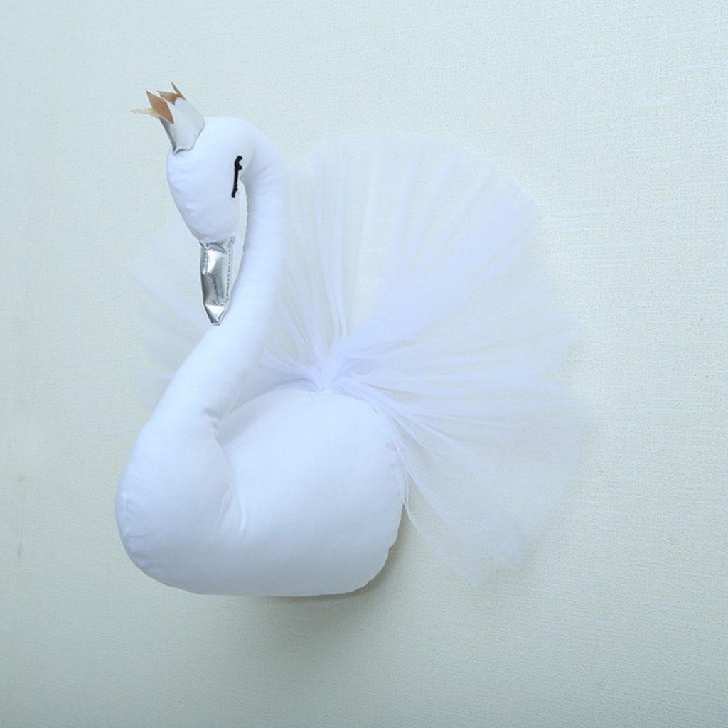 Wall Mounted Stuffed Swan Wall Hanging Sculptures Home Decor Kids Toys White