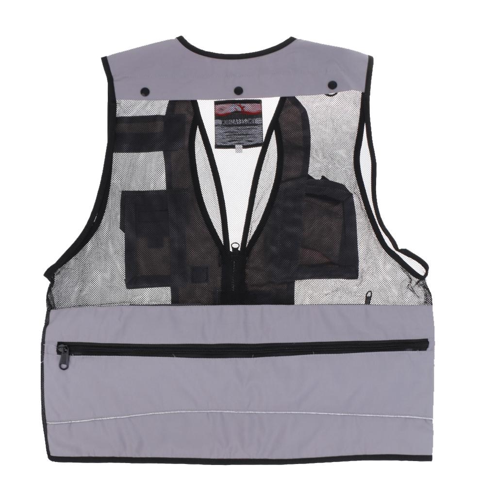 Multi-Pocket Fishing Mesh Vest Photography Quick-Dry Jacket XL Light Grey