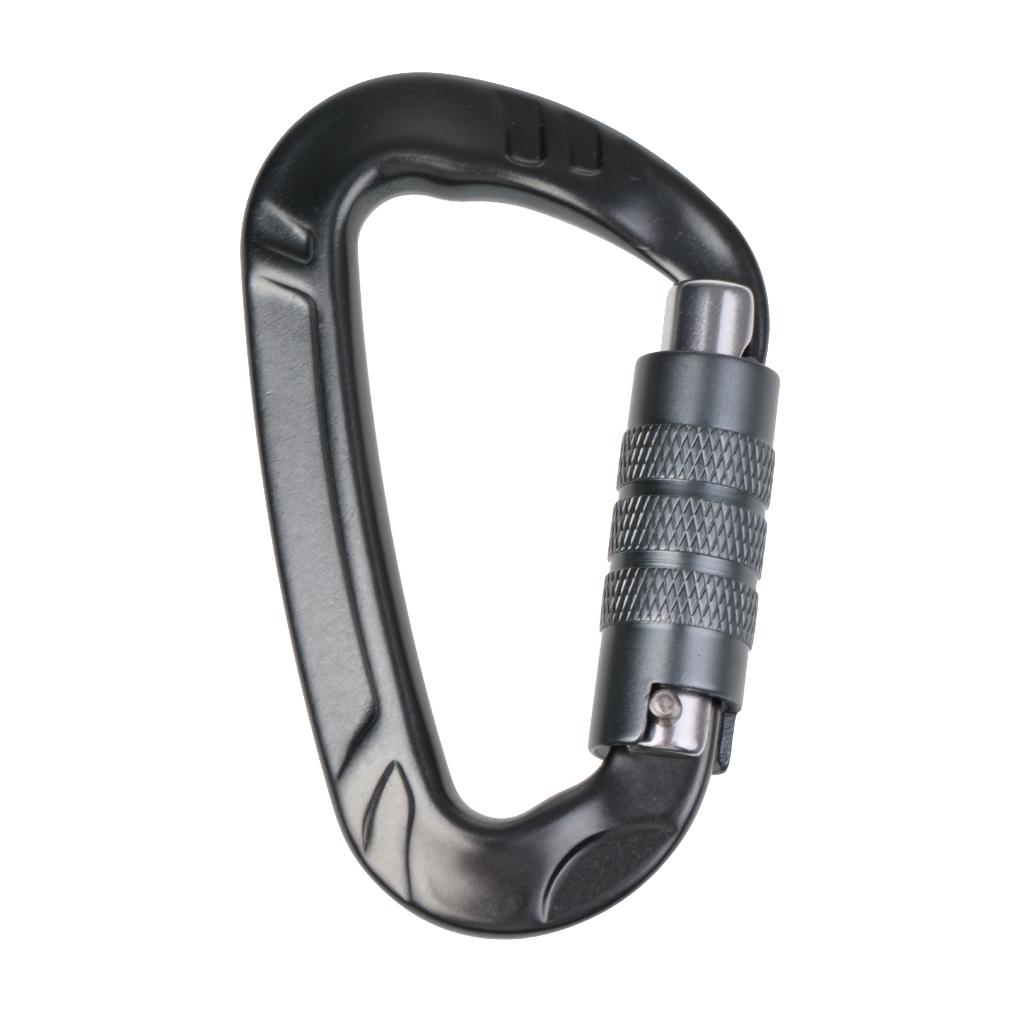 12KN D Shape Carabiner Screw Locking Clip Hook Keychain Camping Gray