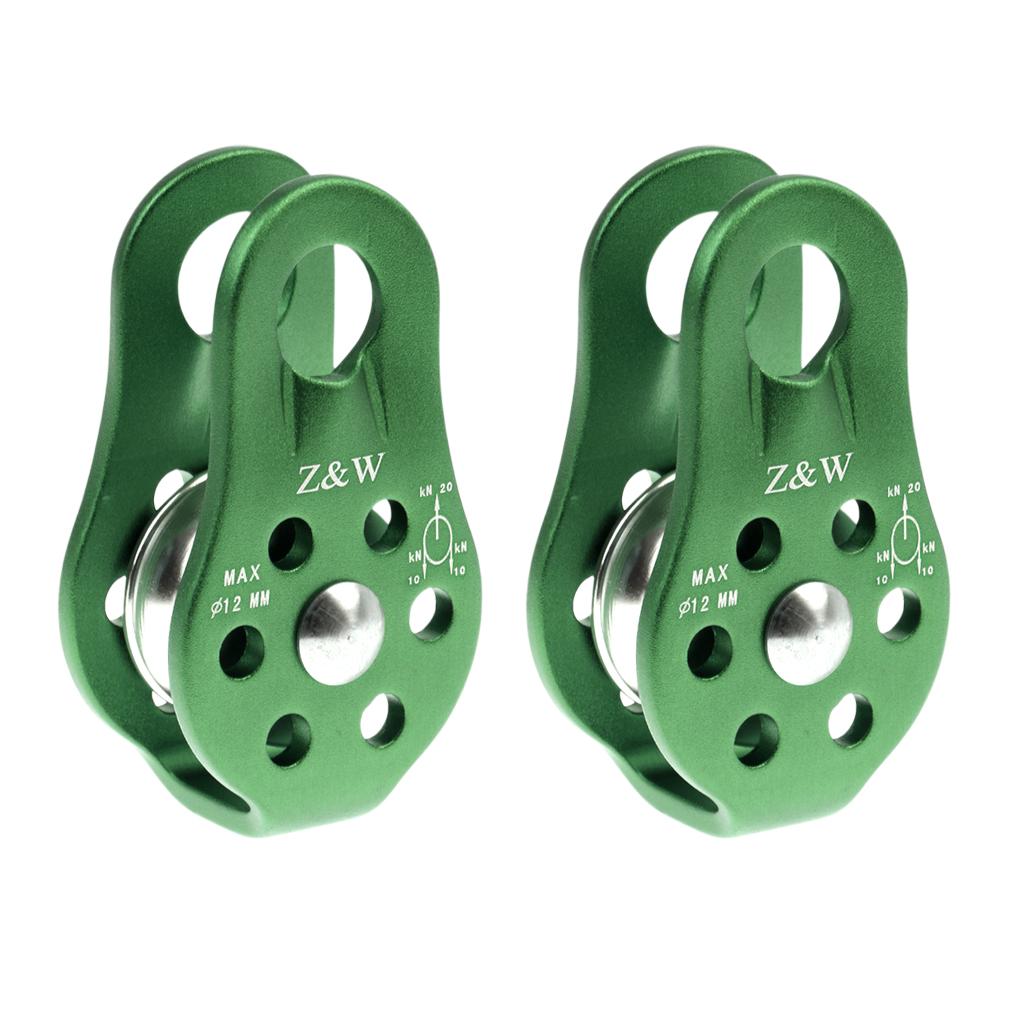 2 Pieces 20KN Fixed Climbing Rope Pulley Rappelling Arborist Rigging Green