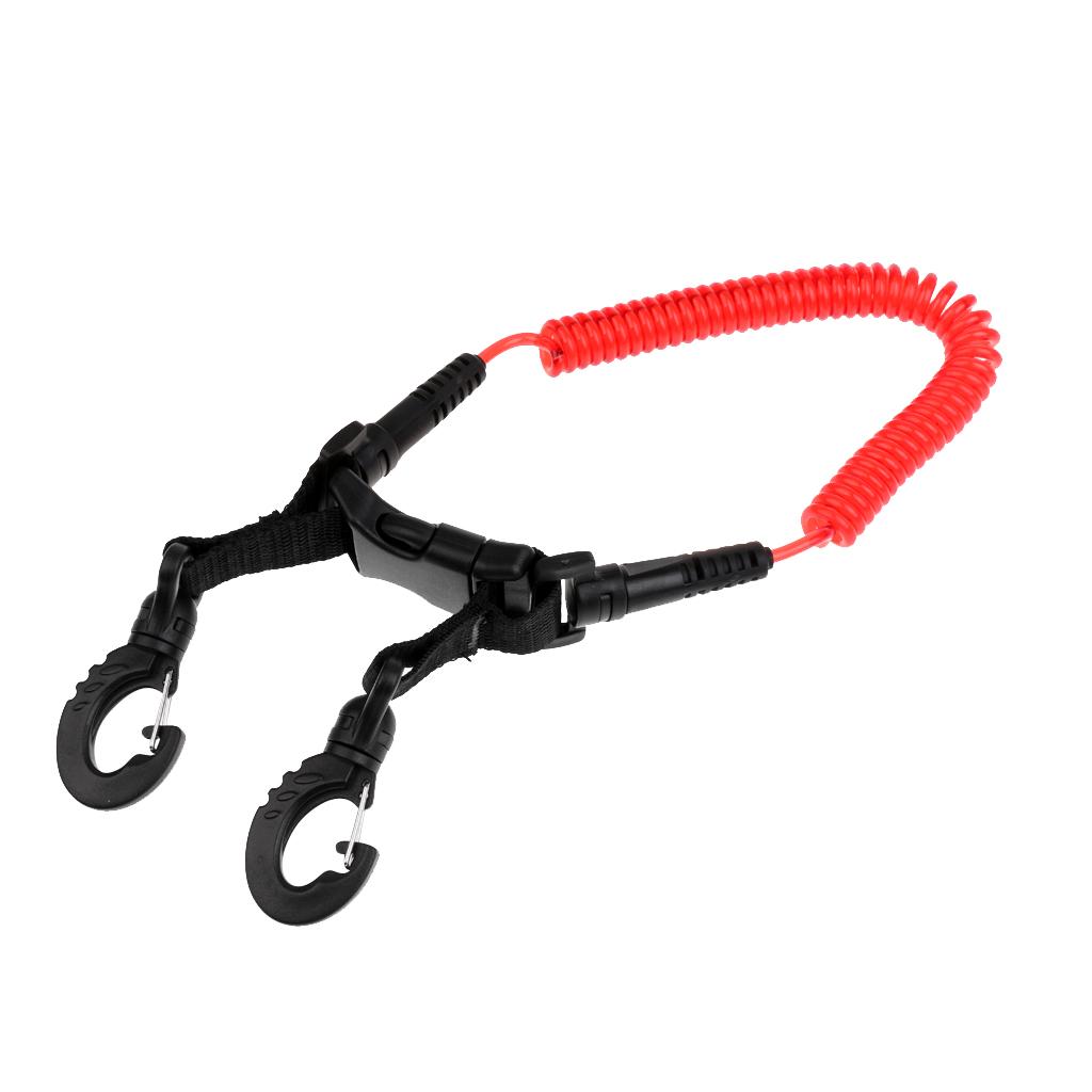 Scuba Diving Coil Camera Lanyard with Clips & Quick Release Buckle red
