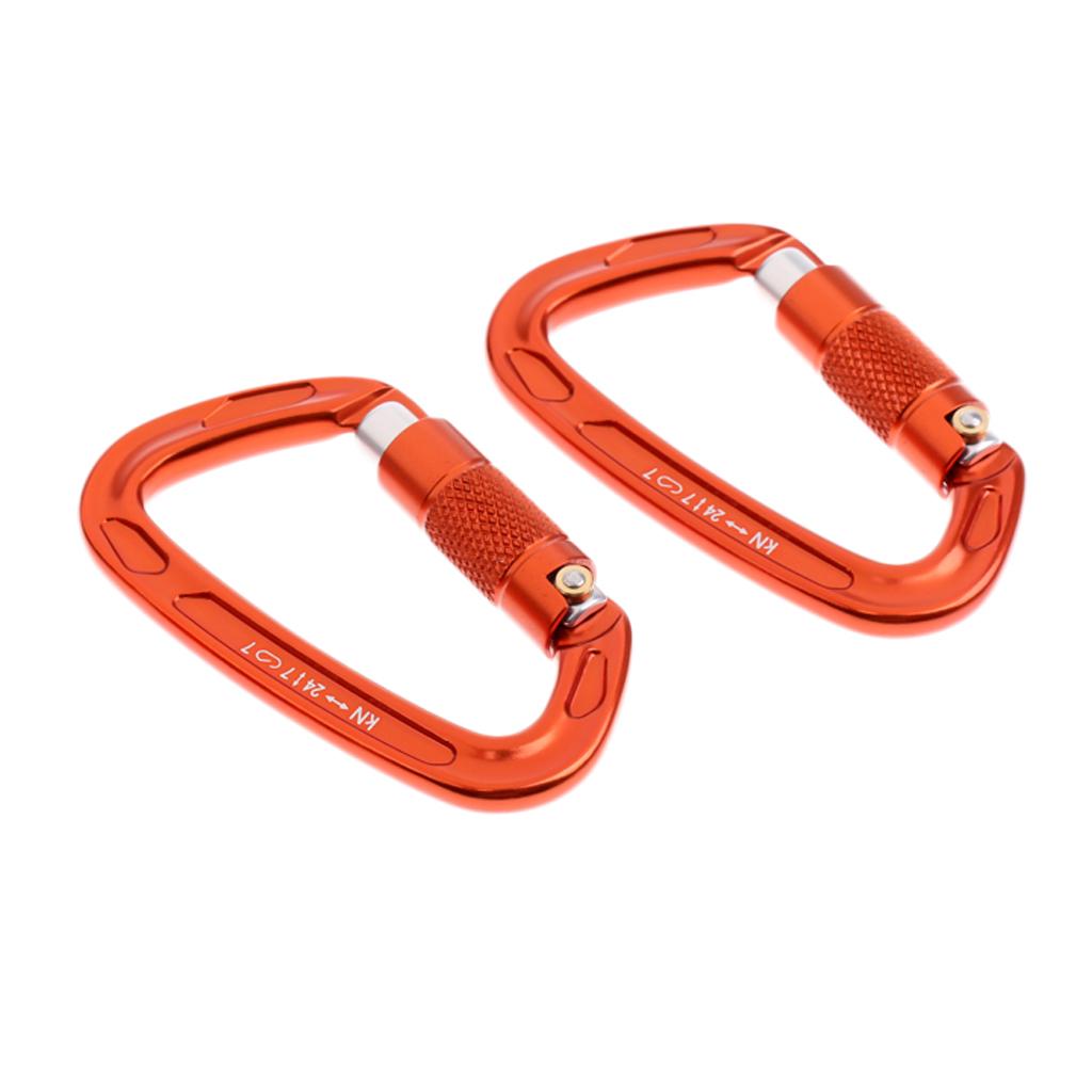 2 Piece 24KN Self-locking Aluminum Mountain Rock Climbing Carabiner Orange