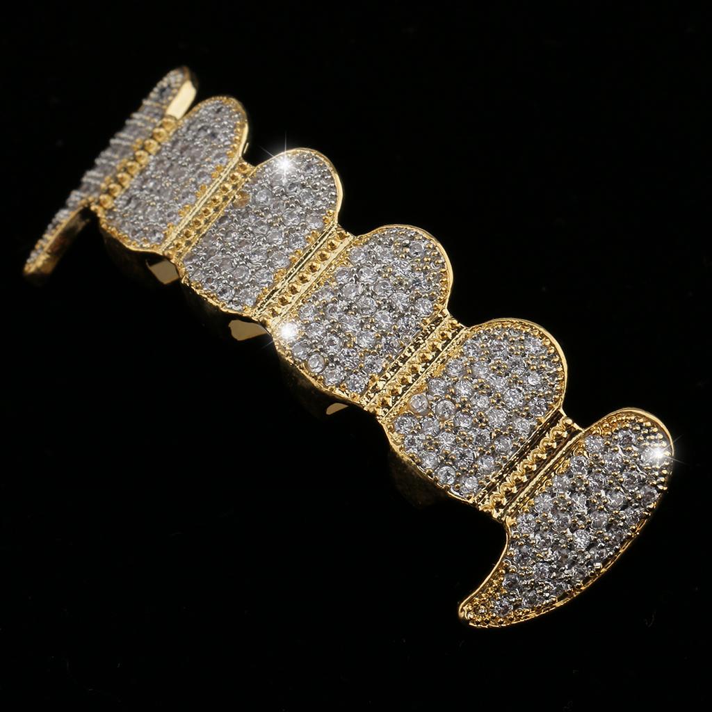 Halloween Crystal CZ Top Fang Bottom Fang GRILL Mouth Teeth Grills Gold