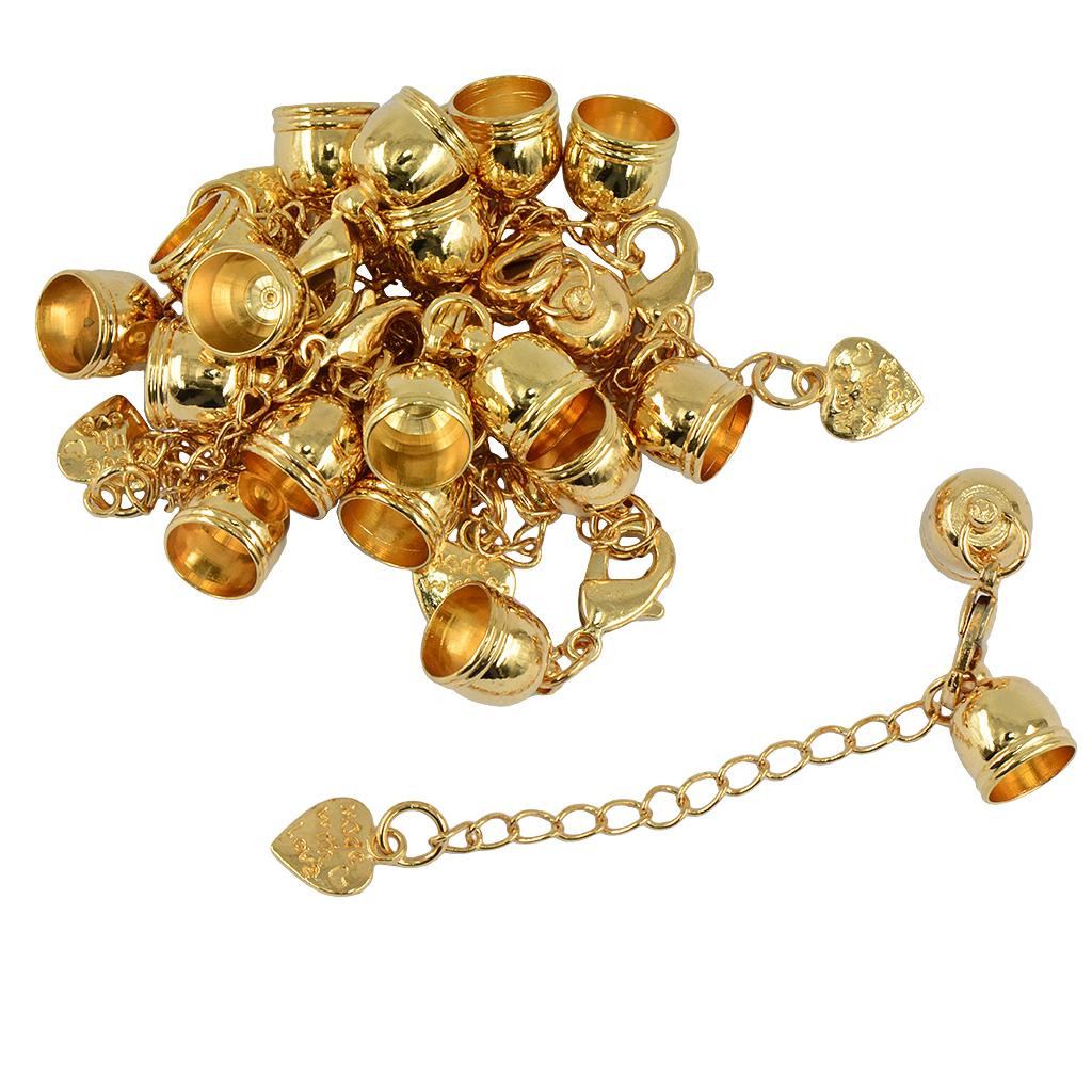 10Pcs Crimp End Caps With Lobster Clasp And Extender Chain Light Gold