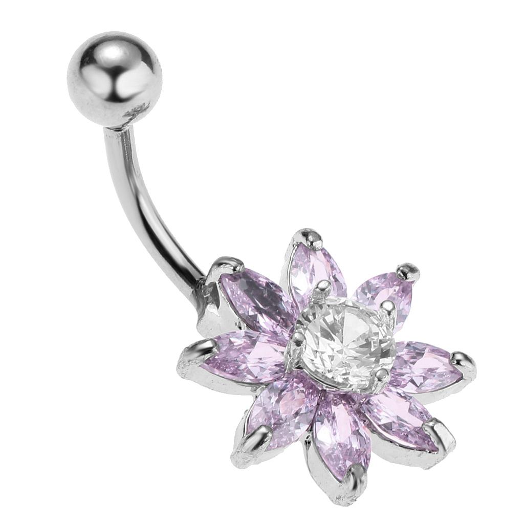 Stainless Steel Chrysanthemum Belly Button Ring Navel Silver+Light Purple