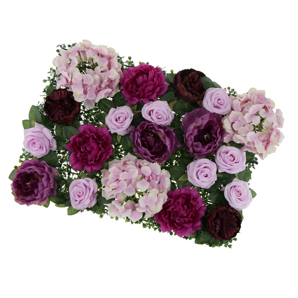 Artificial Rose Peony Hydrangea Flower Wall Panels Backdrop Purple