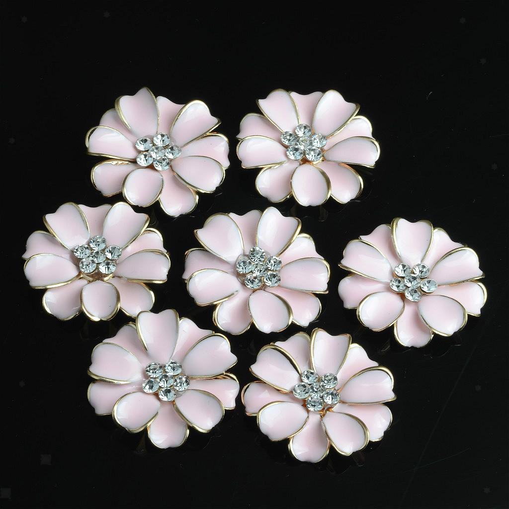 10 Stück Metall Blume Strass Button Hochzeit flache Rückseite