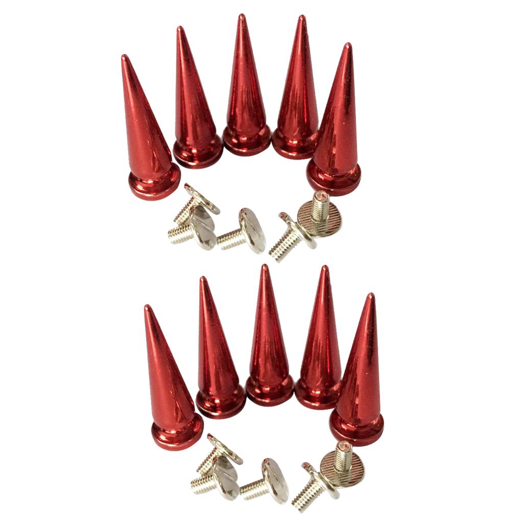 10pcs Copper Cone Screwback Stud Leather Craft Spike Rivets Red